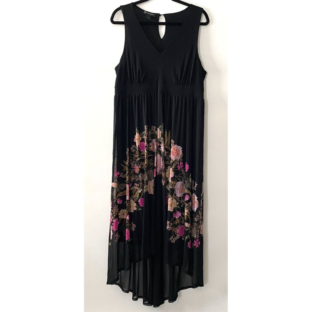 INC International Concepts Women's Black Floral High-Low Chiffon Maxi Dress XL